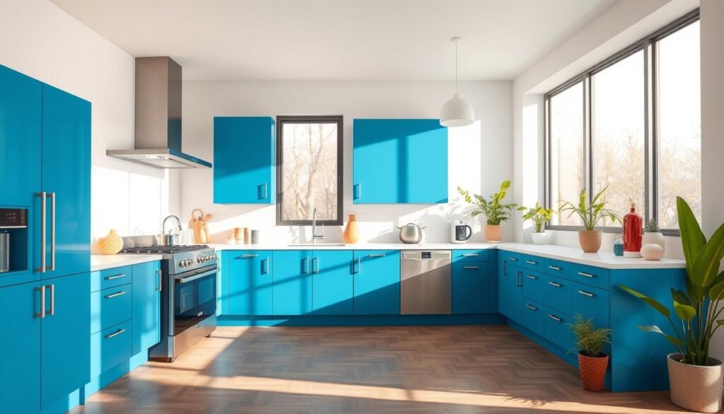 blue kitchen cabinets