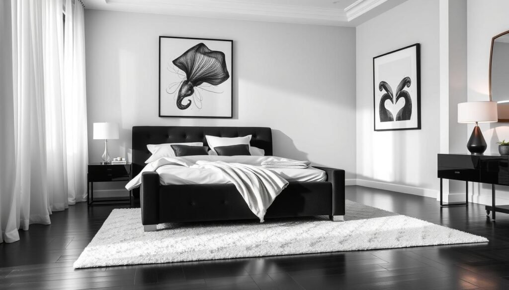 classy black and white bedroom decor