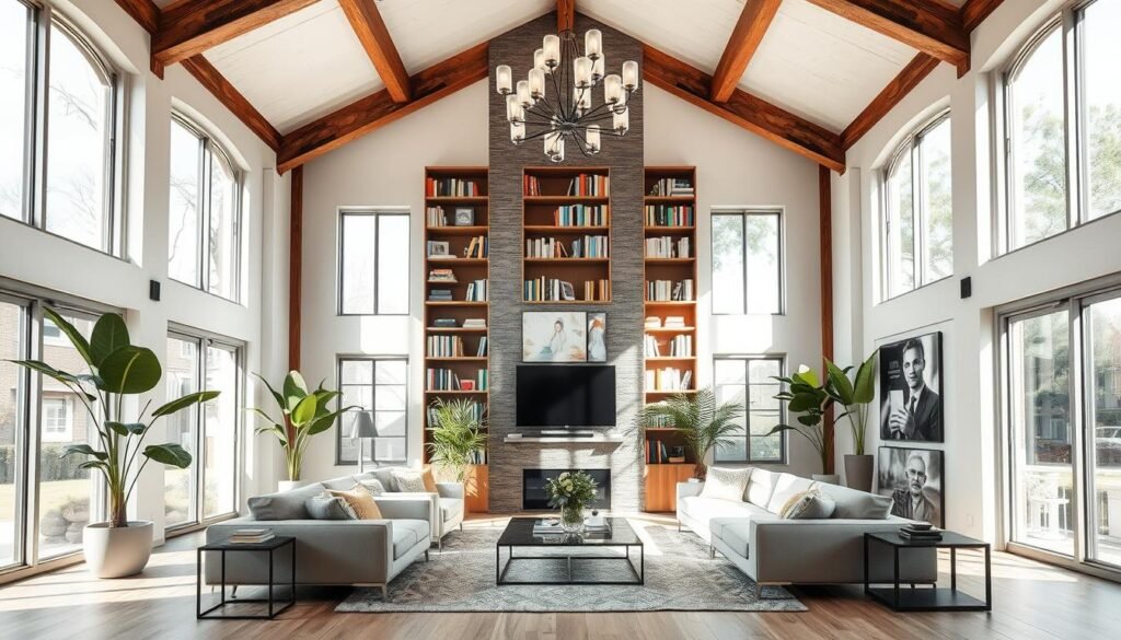 high ceiling living room