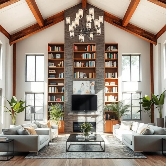 high ceiling living room